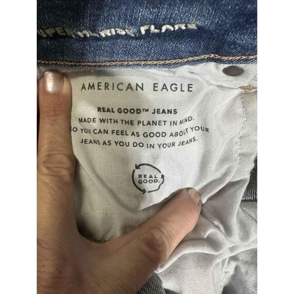 American Eagle Womens Super Hi-Rise Flare Jeans Medium Wash Blue Stretch Size 6
